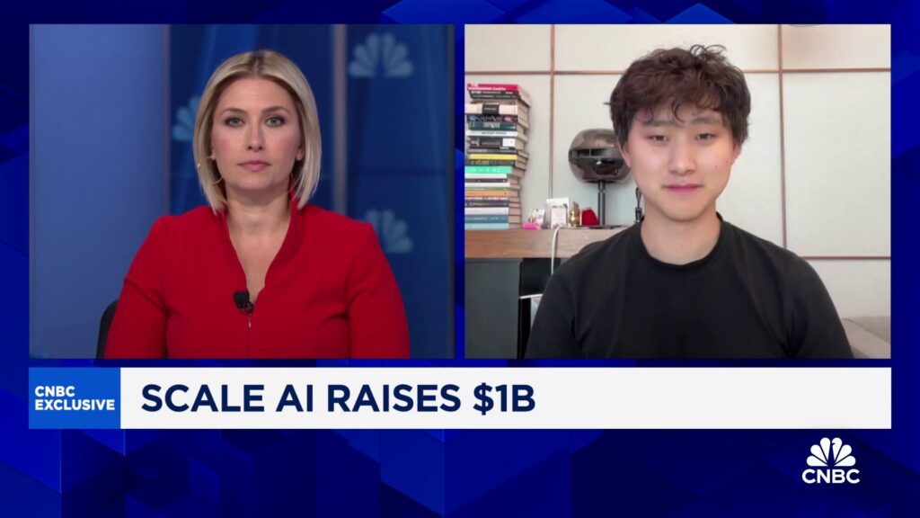Scale AI founder Alexandr Wang discusses investment news with Meta, highlighting the startup's $29 billion valuation.