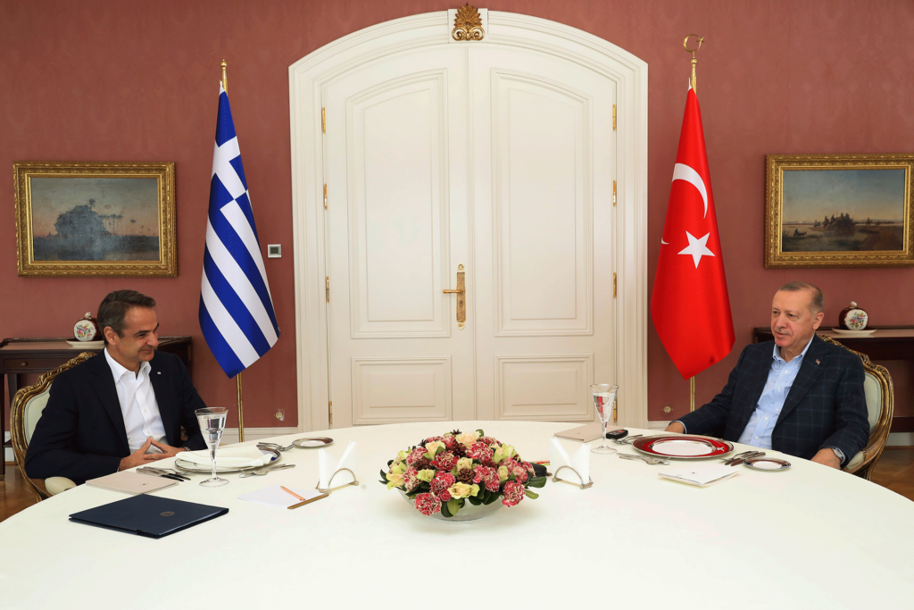 Greek Prime Minister Mitsotakis and Turkish President Erdoğan meet during NATO Summit talks on Greek-Turkish relations in The Hague.